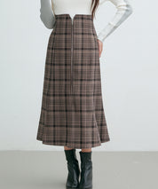 チェックのハイウエストロングスカートsdp0319 ブラウン