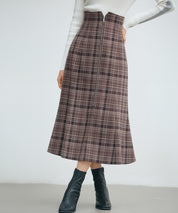 チェックのハイウエストロングスカートsdp0319 ブラウン