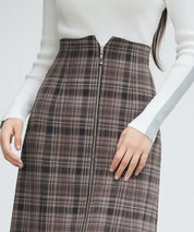 チェックのハイウエストロングスカートsdp0319 ブラウン