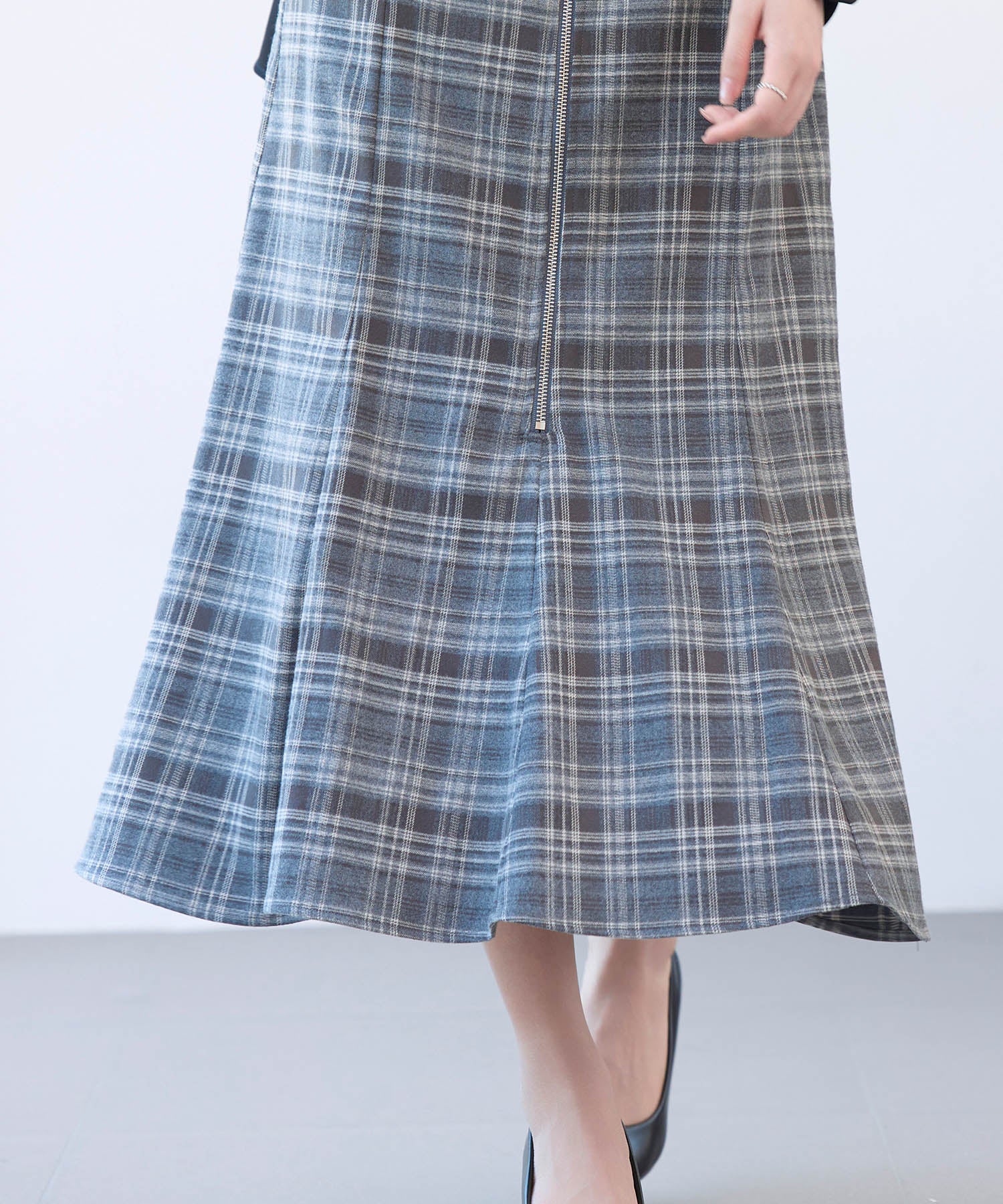 チェックのハイウエストロングスカートsdp0319 チャコール