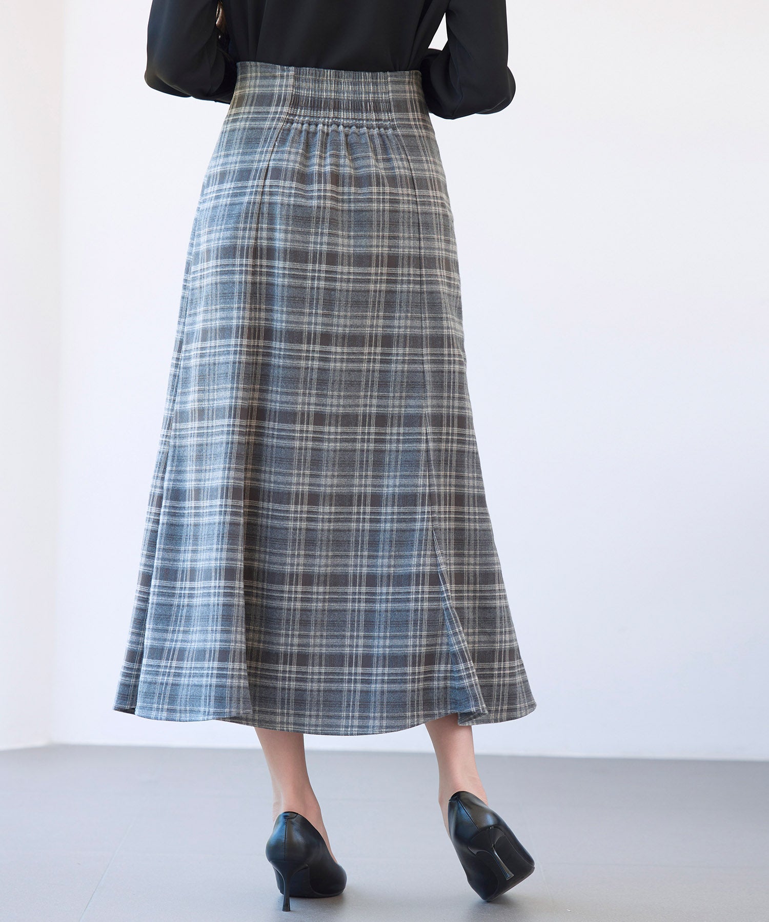 チェックのハイウエストロングスカートsdp0319 チャコール
