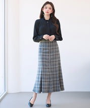 チェックのハイウエストロングスカートsdp0319 チャコール