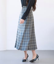 チェックのハイウエストロングスカートsdp0319 チャコール