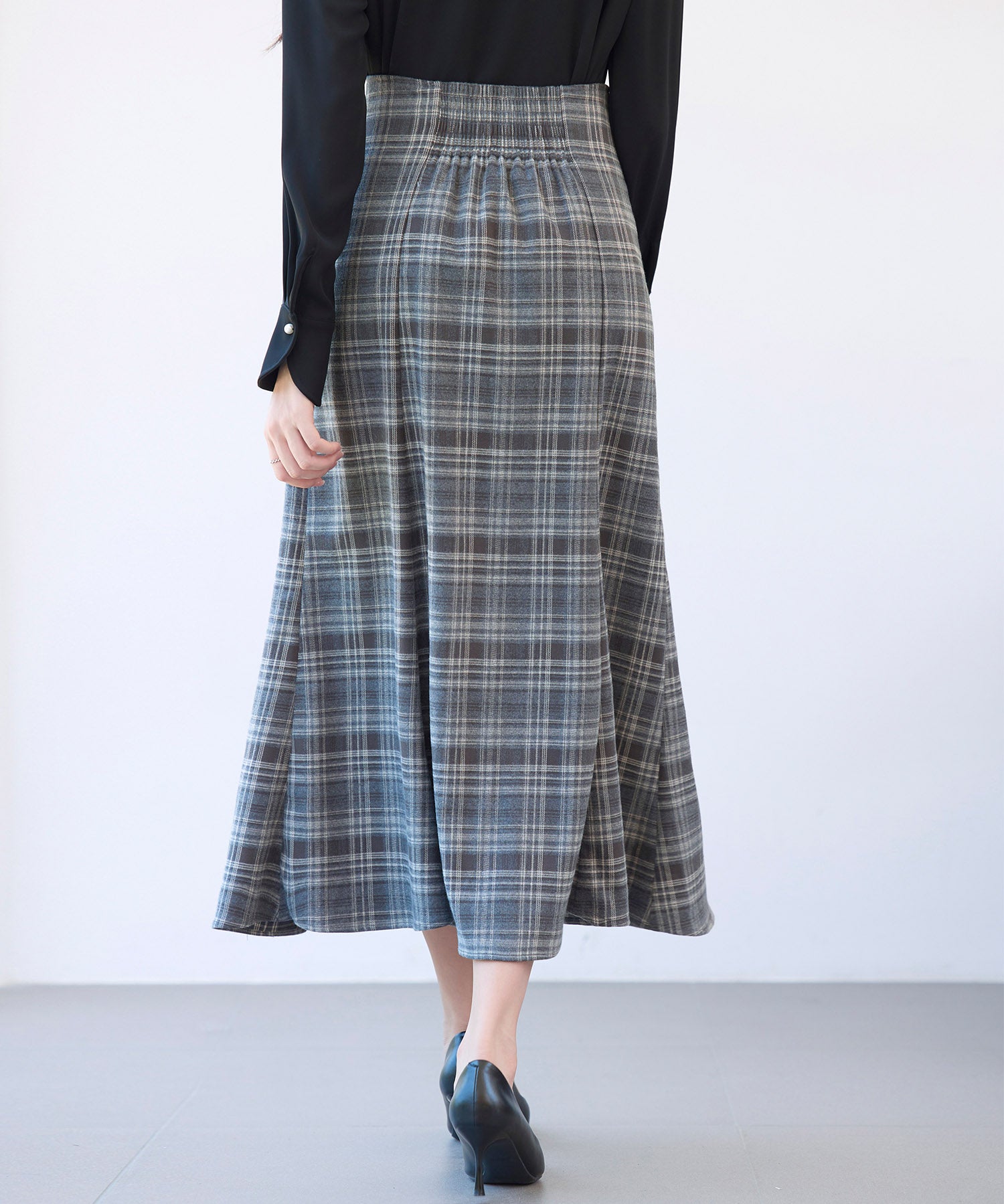 チェックのハイウエストロングスカートsdp0319 チャコール