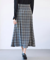 チェックのハイウエストロングスカートsdp0319 チャコール