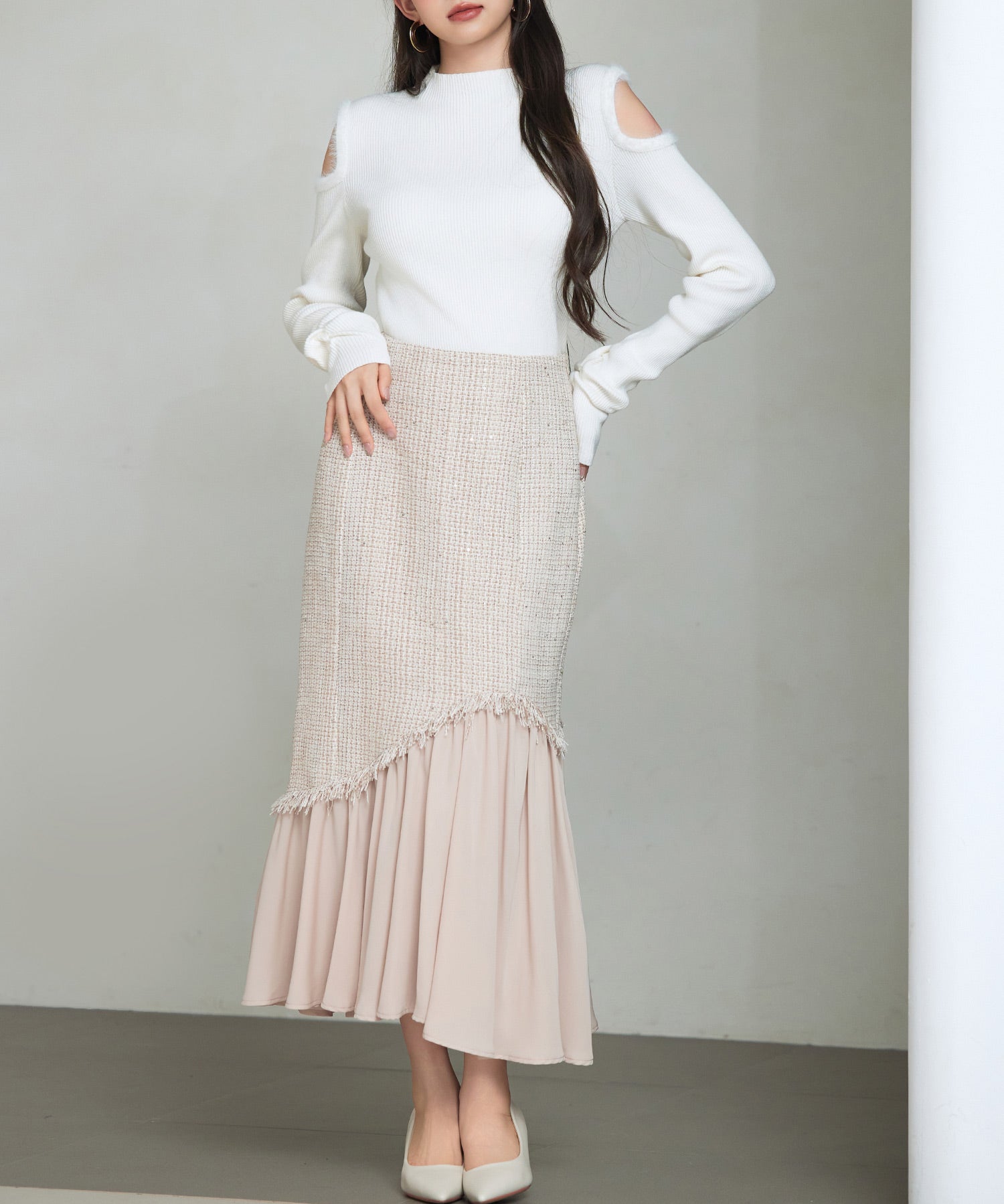 ドッキングアシンメトリースカートsdp0320 ライトブラウン