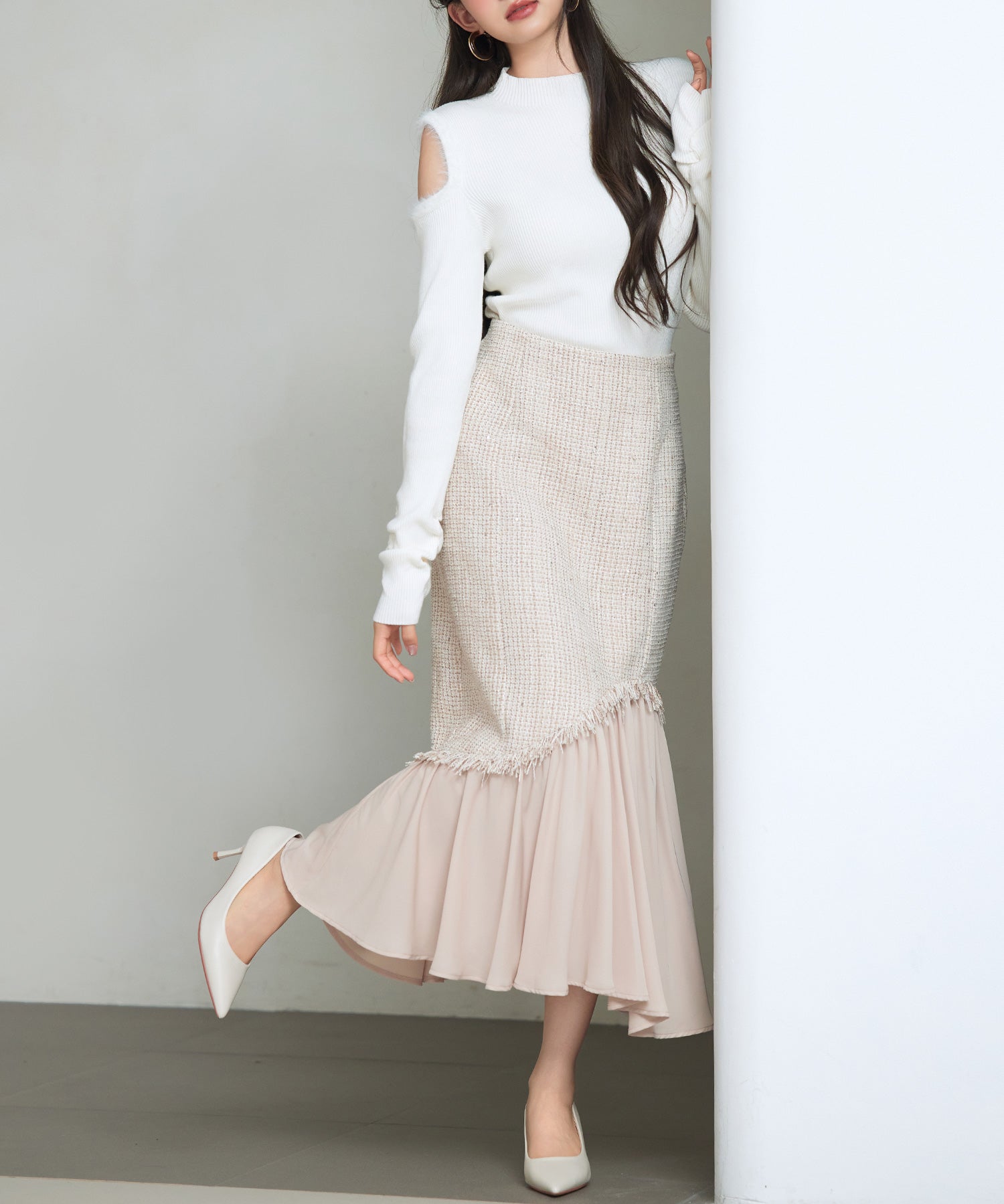 ドッキングアシンメトリースカートsdp0320 ライトブラウン