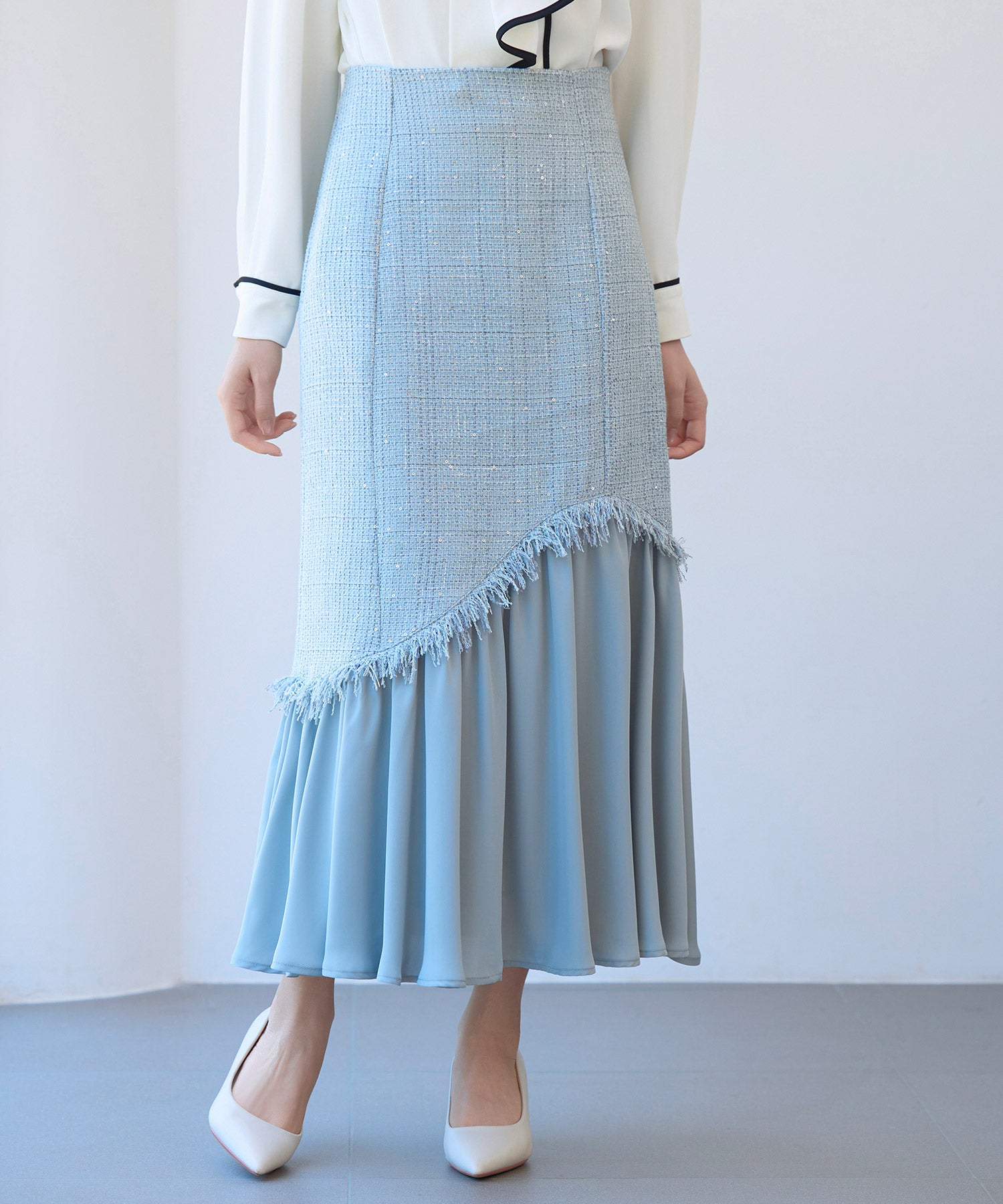 ナゴンスタンス　スカート　ブルー　38 ドッキングアシンメトリースカートsdp0320 ブルーグレー – [公式