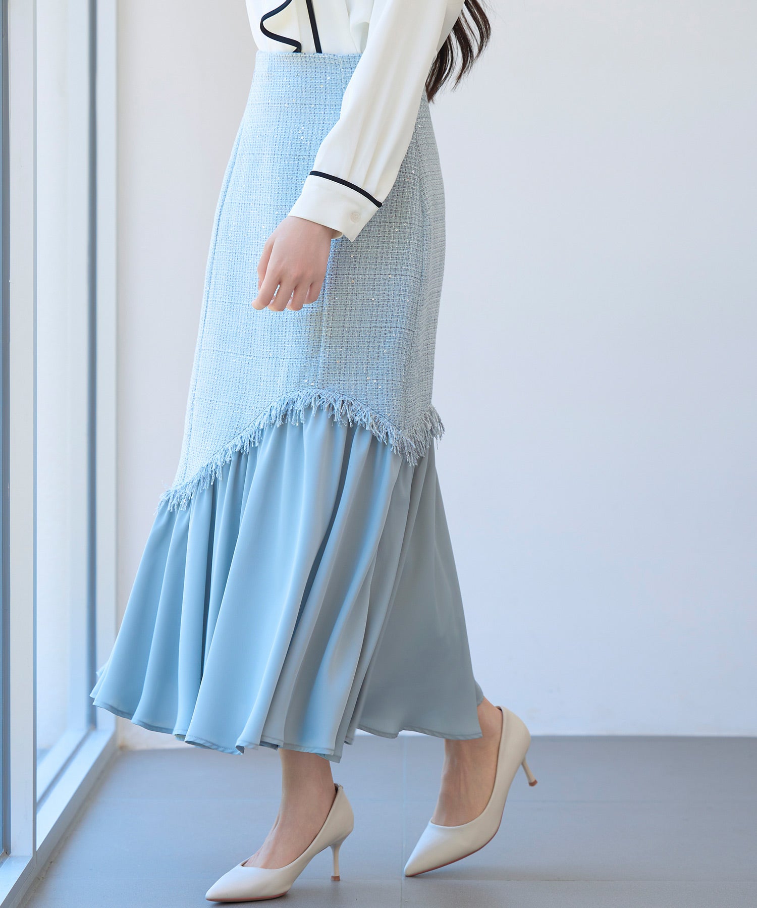 ドッキングアシンメトリースカートsdp0320 ブルーグレー