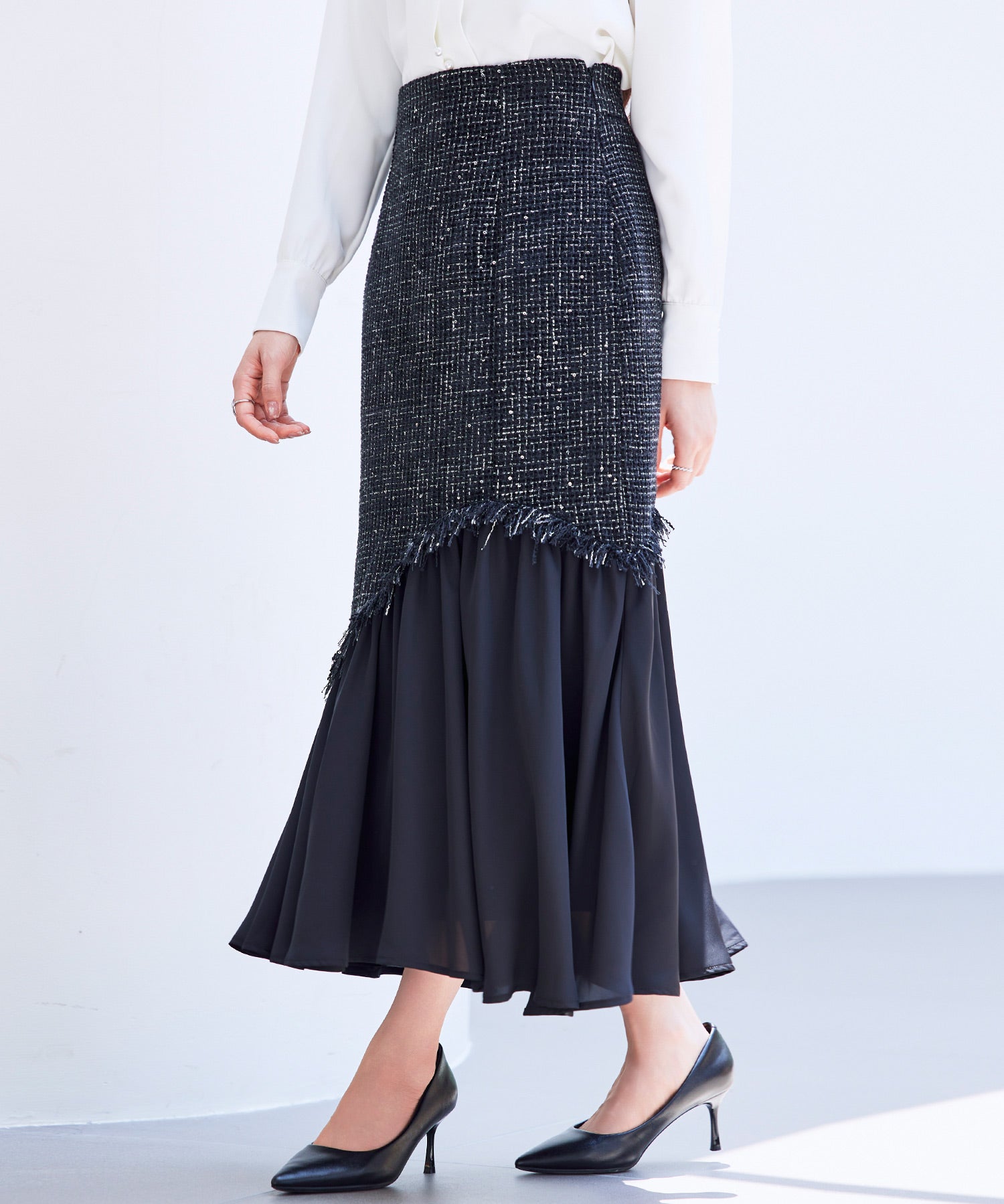 ドッキングアシンメトリースカートsdp0320 ブラック