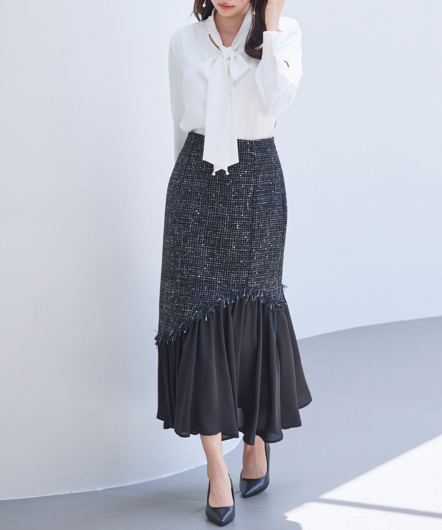 ドッキングアシンメトリースカートsdp0320 ブラック