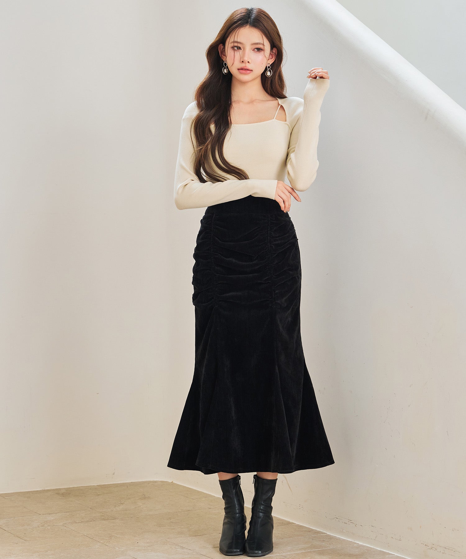 シャーリングハイウエストマーメイドスカート
sdp0321 ブラック