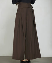 太めの飾りベルトワイドスラックスパンツsdp0322 チョコ