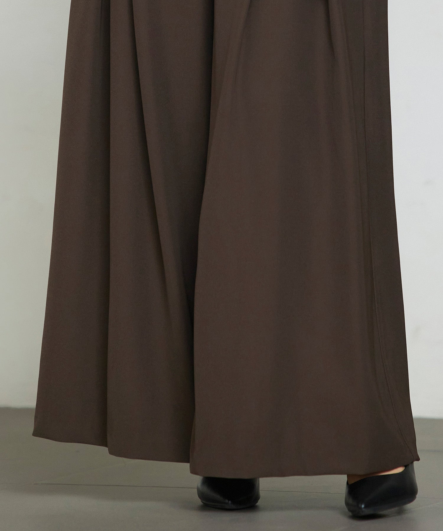 太めの飾りベルトワイドスラックスパンツsdp0322 チョコ