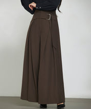 太めの飾りベルトワイドスラックスパンツsdp0322 チョコ