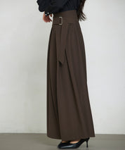 太めの飾りベルトワイドスラックスパンツsdp0322 チョコ