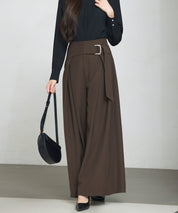 太めの飾りベルトワイドスラックスパンツsdp0322 チョコ