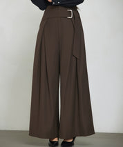 太めの飾りベルトワイドスラックスパンツsdp0322 チョコ