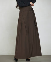 太めの飾りベルトワイドスラックスパンツsdp0322 チョコ