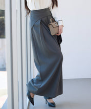 太めの飾りベルトワイドスラックスパンツsdp0322 チャコール