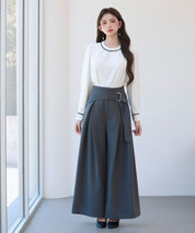 太めの飾りベルトワイドスラックスパンツsdp0322 チャコール