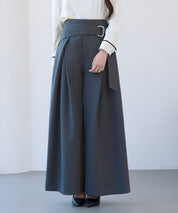 太めの飾りベルトワイドスラックスパンツsdp0322 チャコール