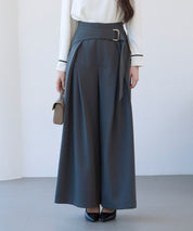 太めの飾りベルトワイドスラックスパンツsdp0322 チャコール
