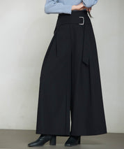 太めの飾りベルトワイドスラックスパンツsdp0322 ブラック