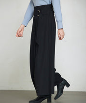 太めの飾りベルトワイドスラックスパンツsdp0322 ブラック