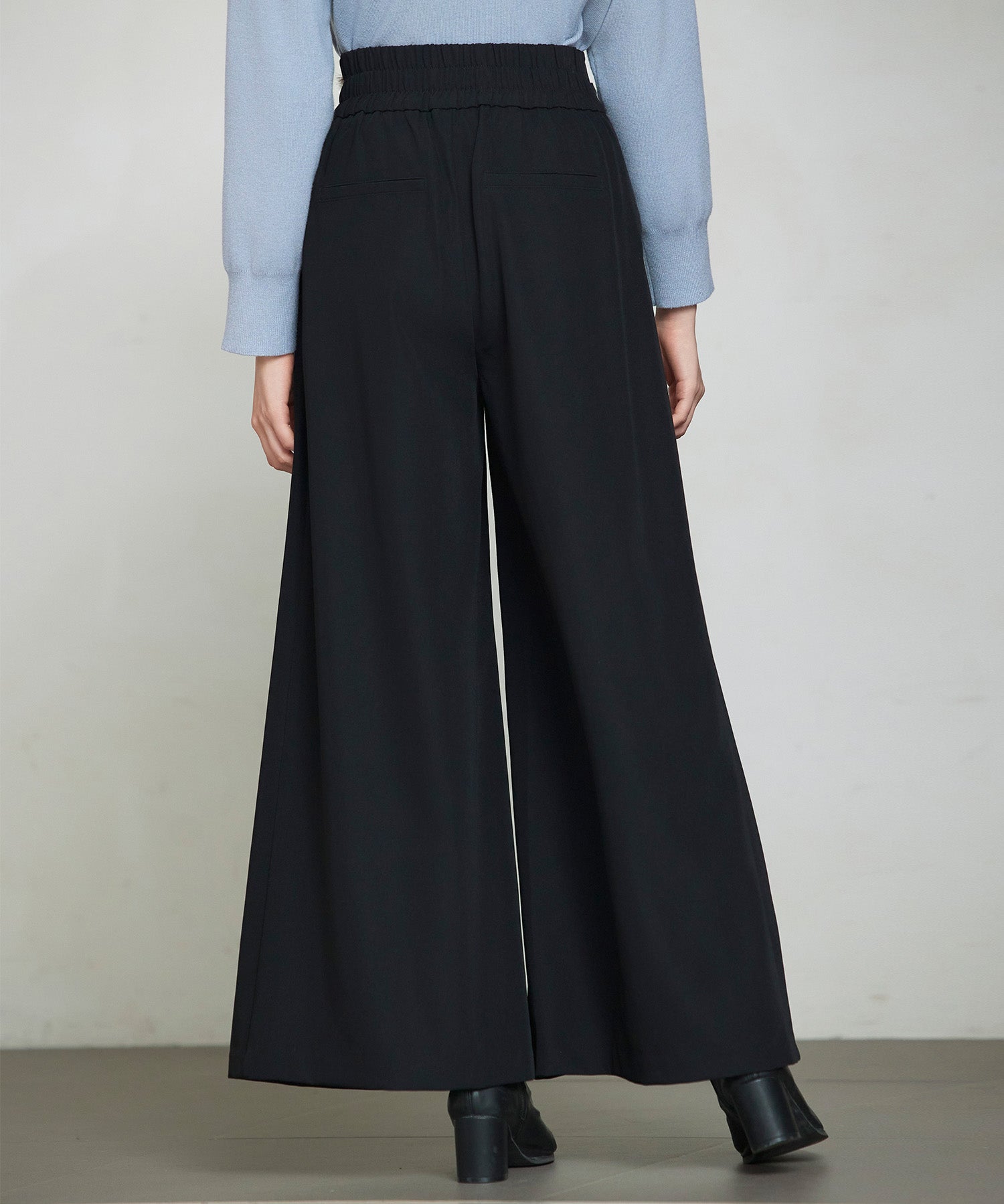 太めの飾りベルトワイドスラックスパンツsdp0322 ブラック