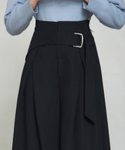 太めの飾りベルトワイドスラックスパンツsdp0322 ブラック