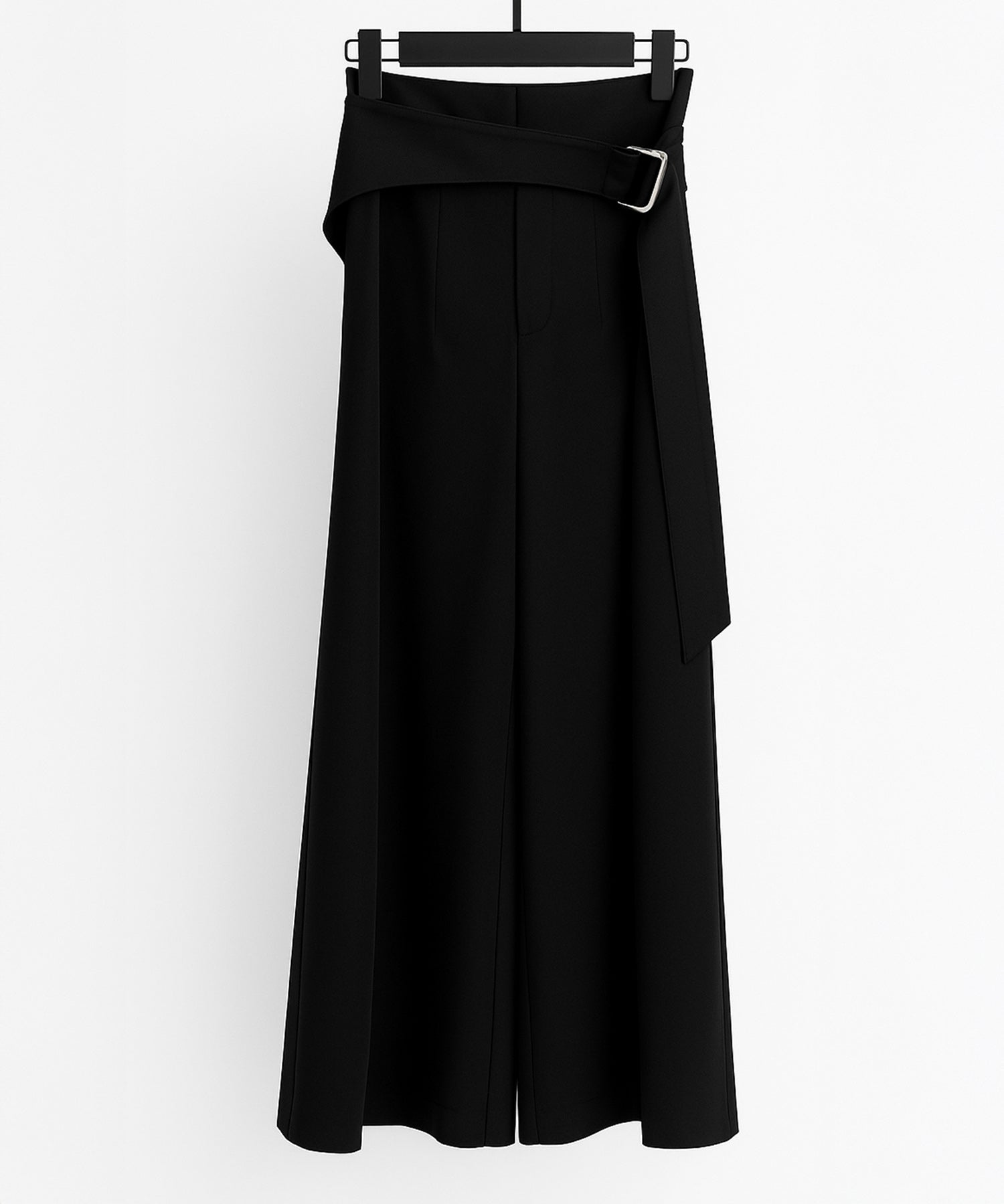 太めの飾りベルトワイドスラックスパンツsdp0322 ブラック