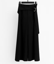 太めの飾りベルトワイドスラックスパンツsdp0322 ブラック