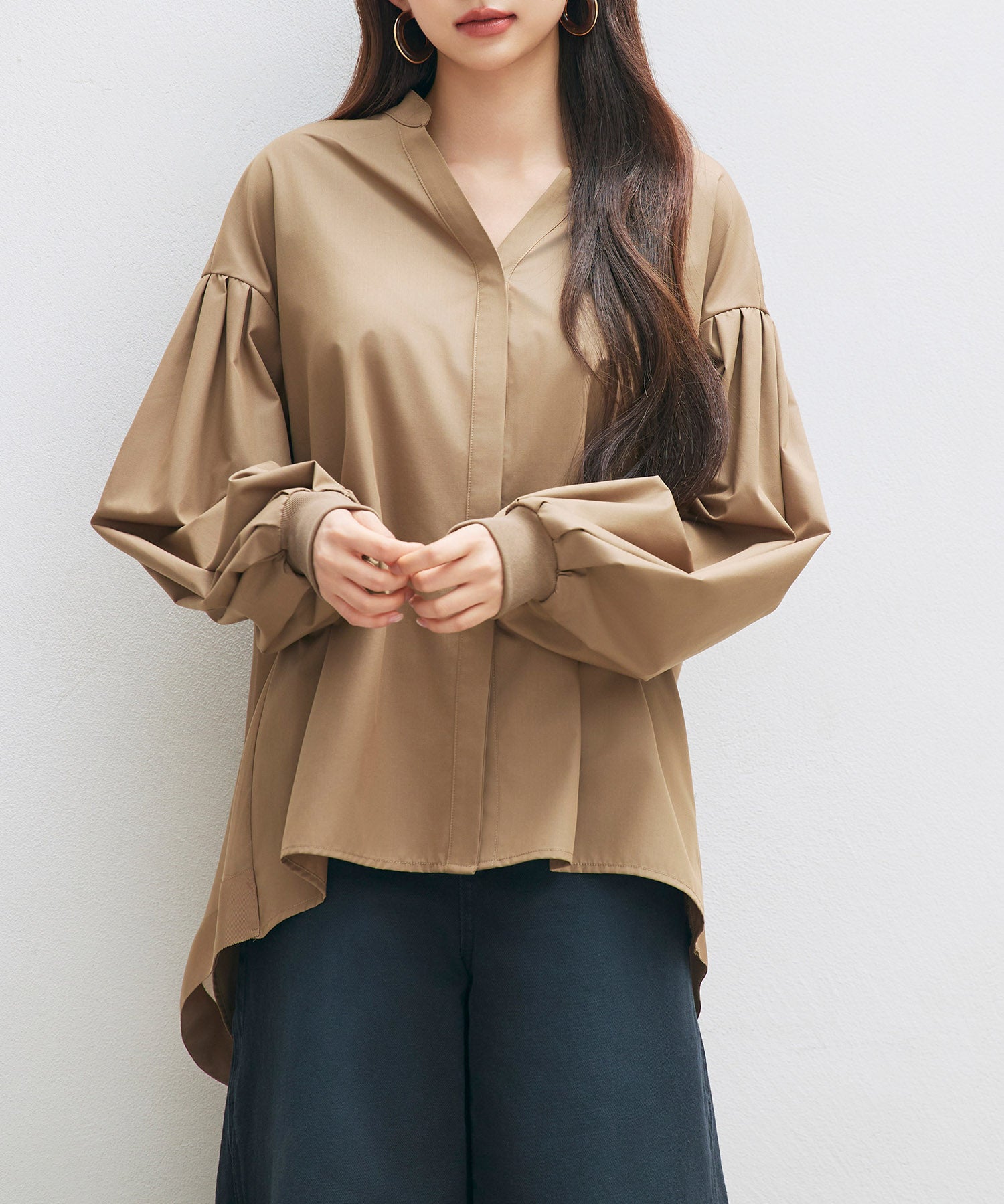 ギャザーチュールドッキングブラウスsdp0323 ブラウン