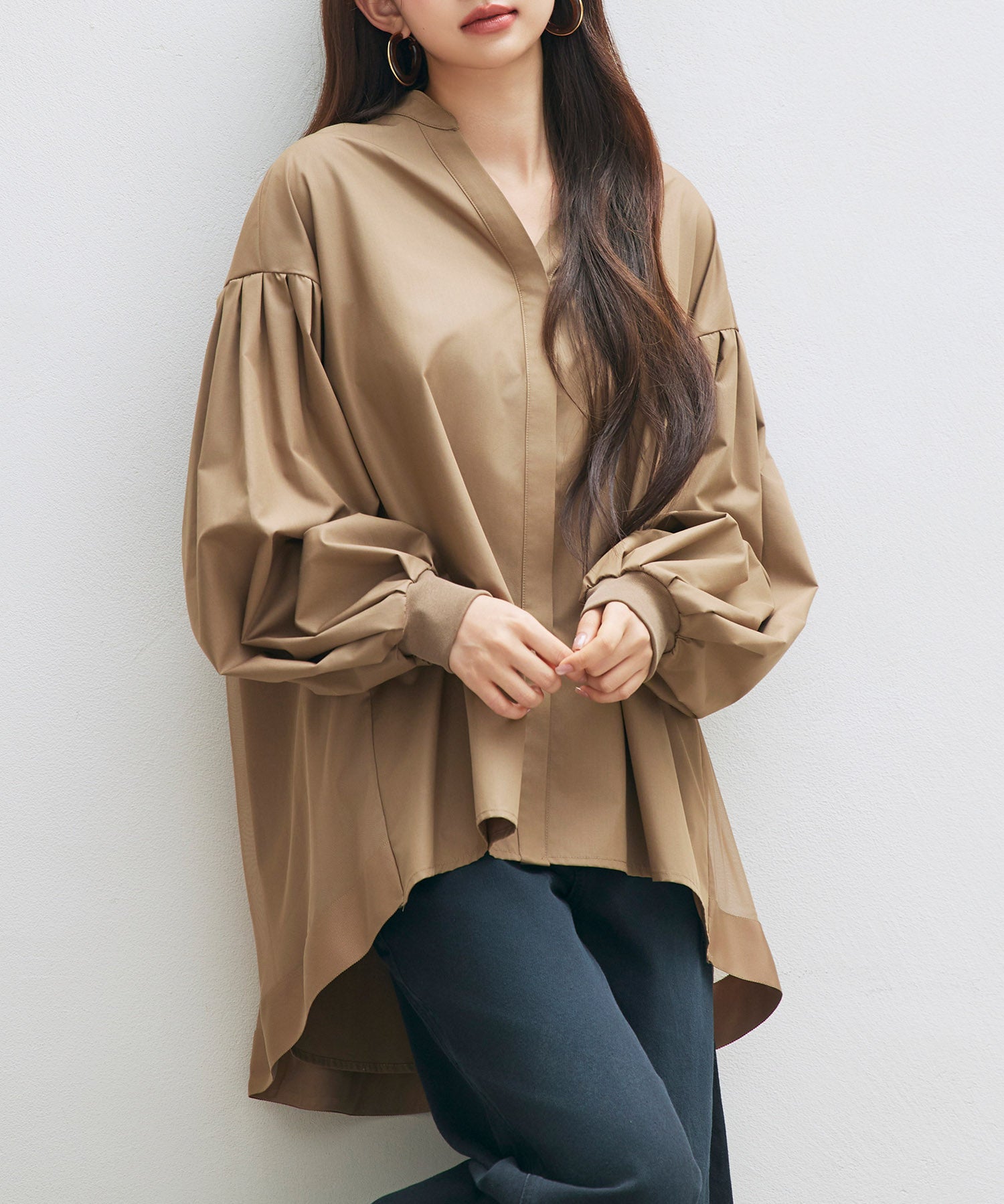 ギャザーチュールドッキングブラウスsdp0323 ブラウン