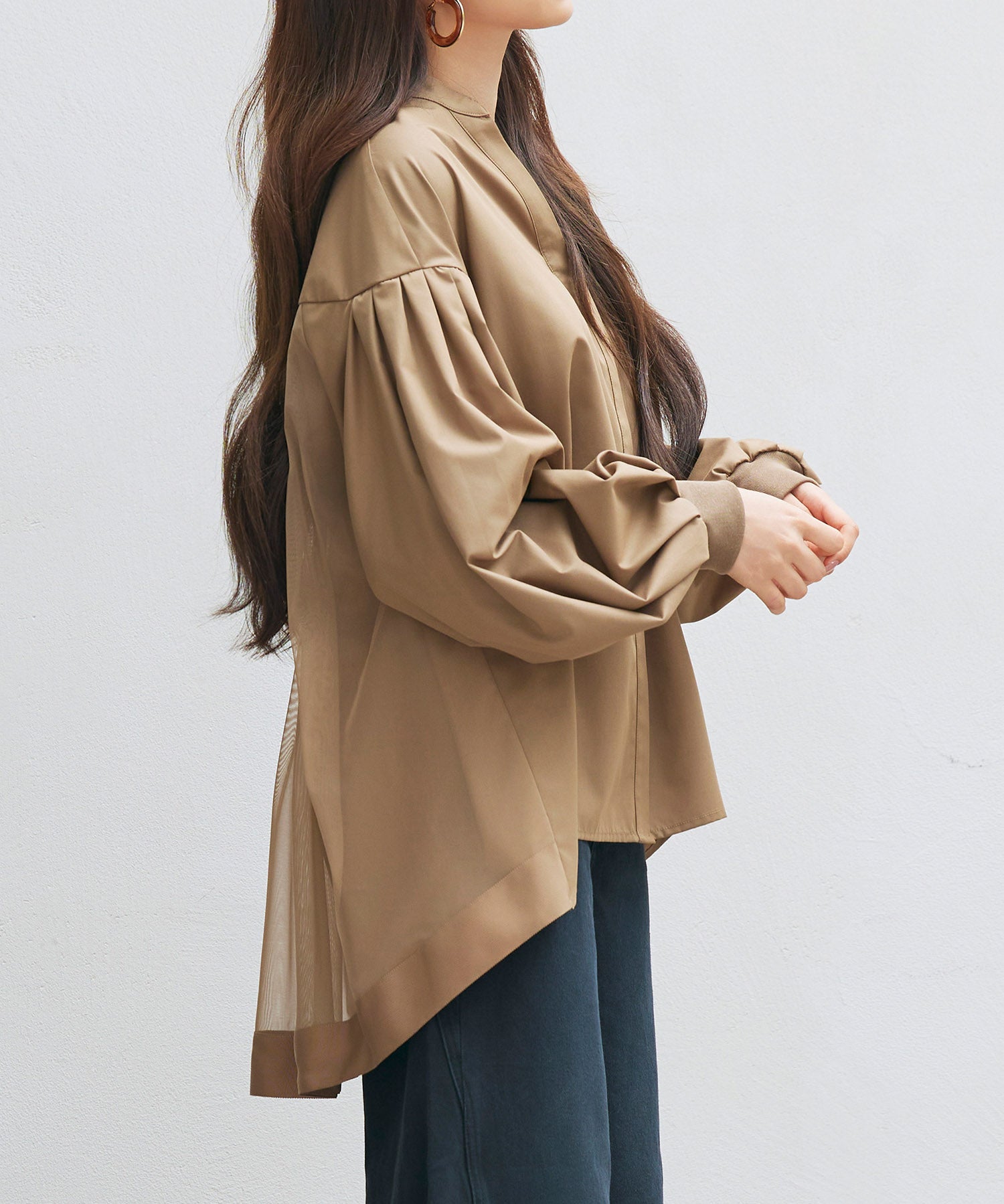 ギャザーチュールドッキングブラウスsdp0323 ブラウン