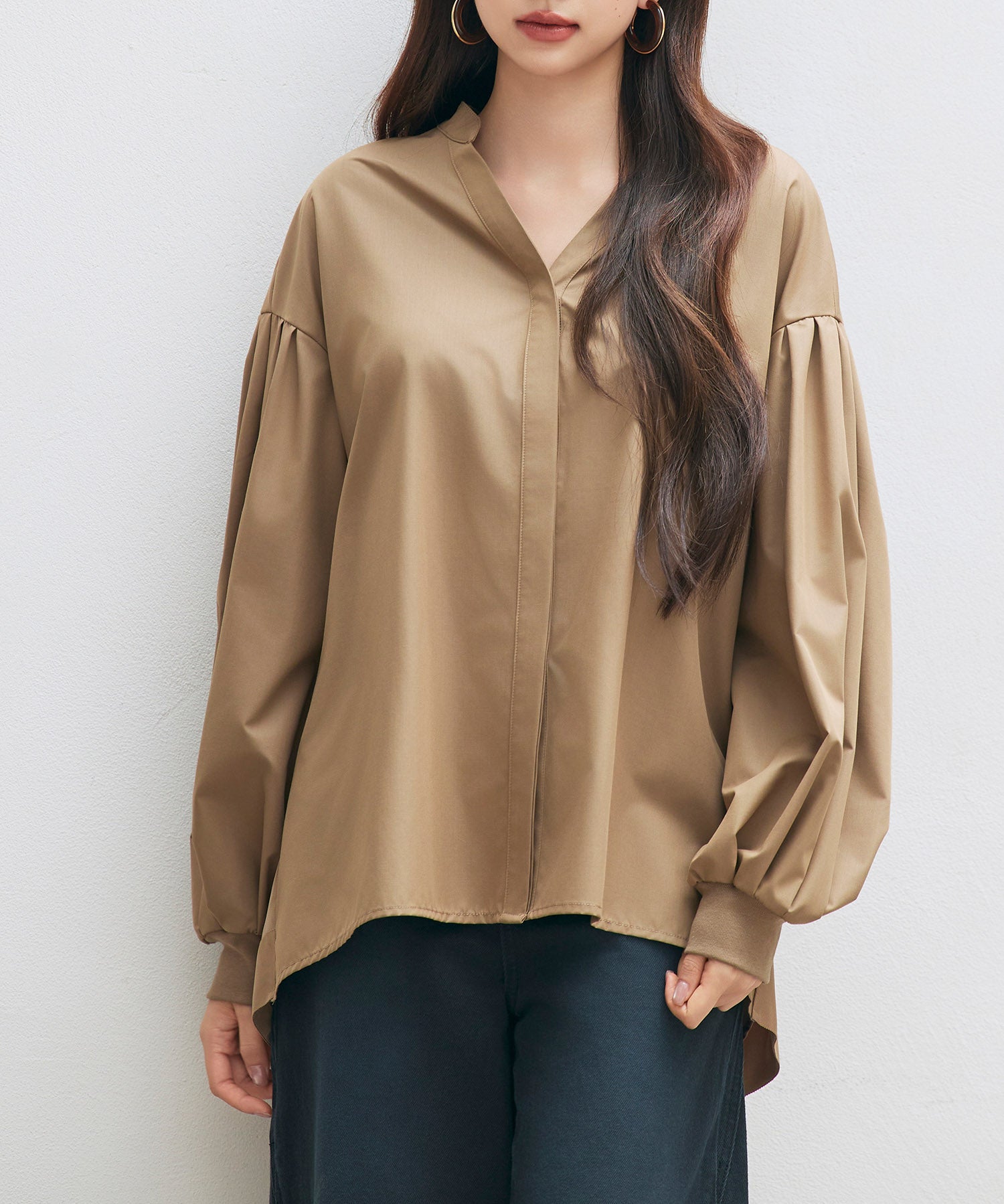 ギャザーチュールドッキングブラウスsdp0323 ブラウン