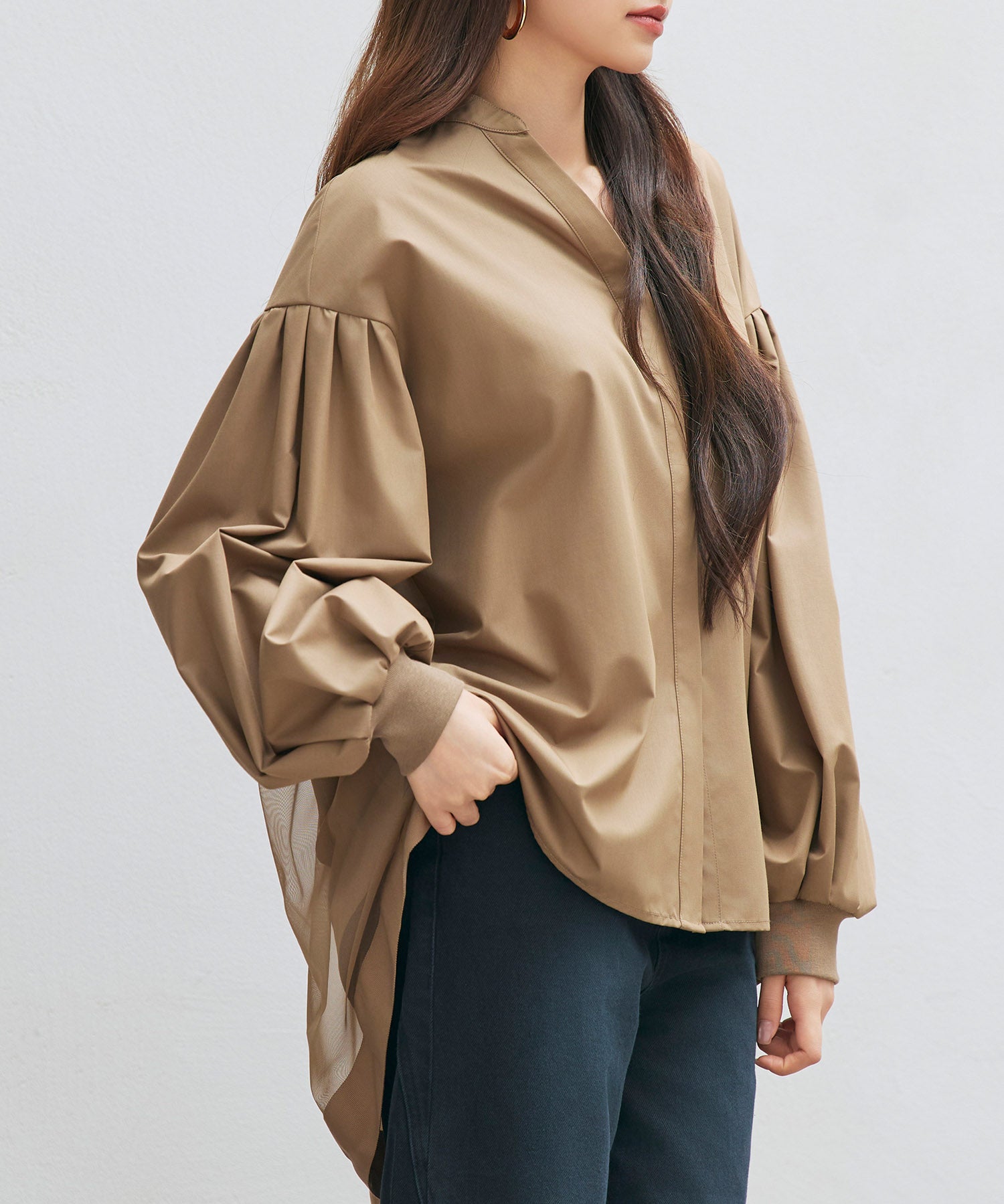 ギャザーチュールドッキングブラウスsdp0323 ブラウン