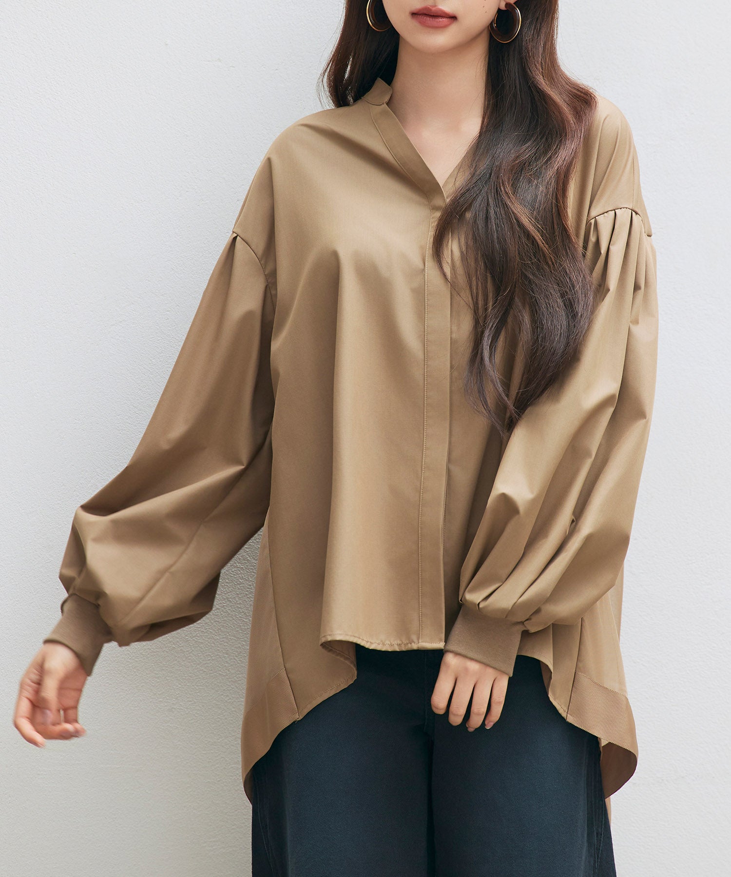 ギャザーチュールドッキングブラウスsdp0323 ブラウン