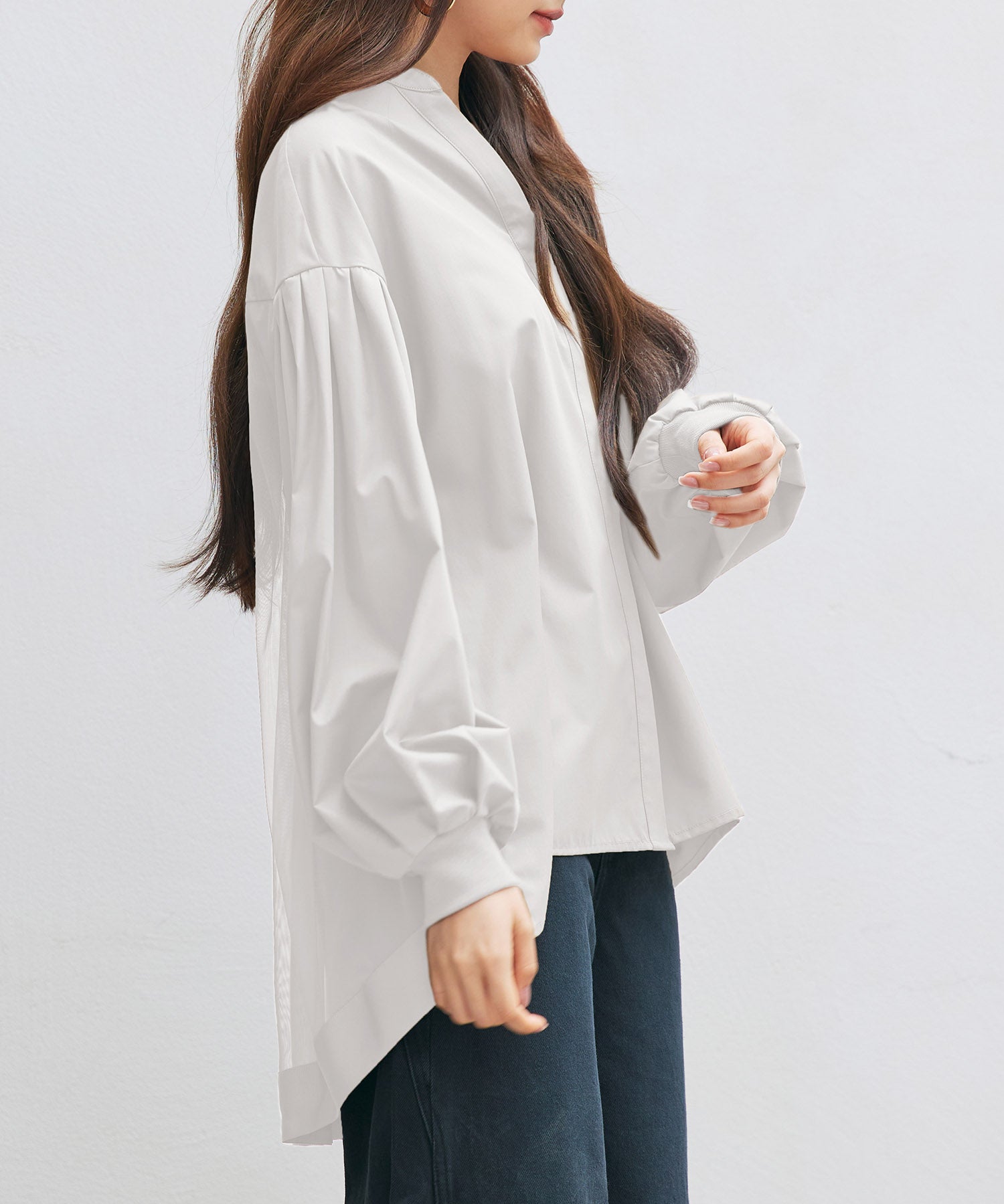 ギャザーチュールドッキングブラウスsdp0323 ホワイト