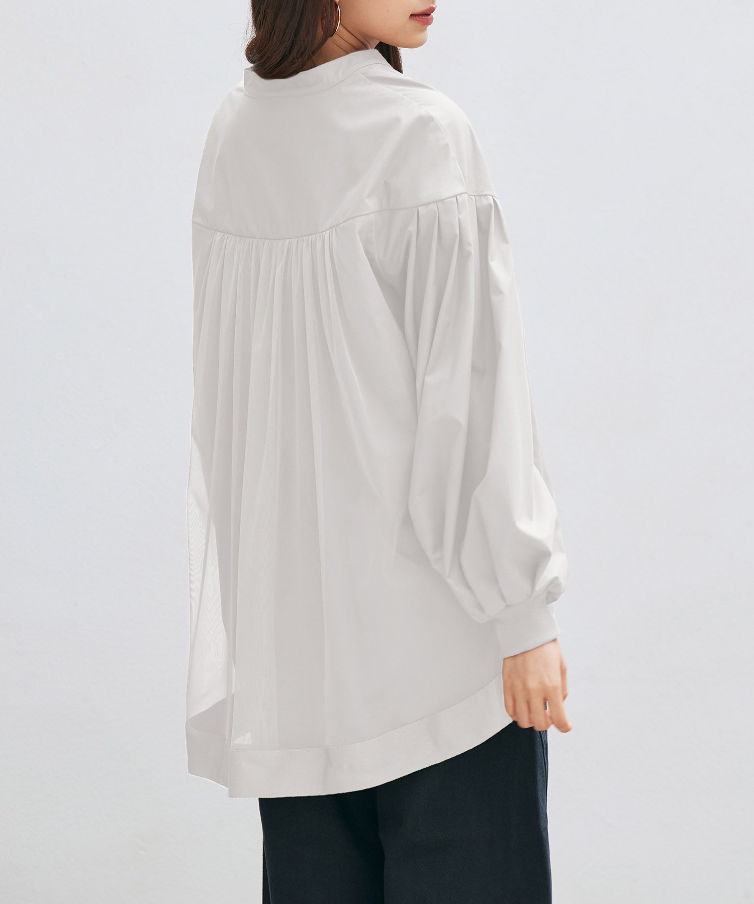 ギャザーチュールドッキングブラウスsdp0323 ホワイト