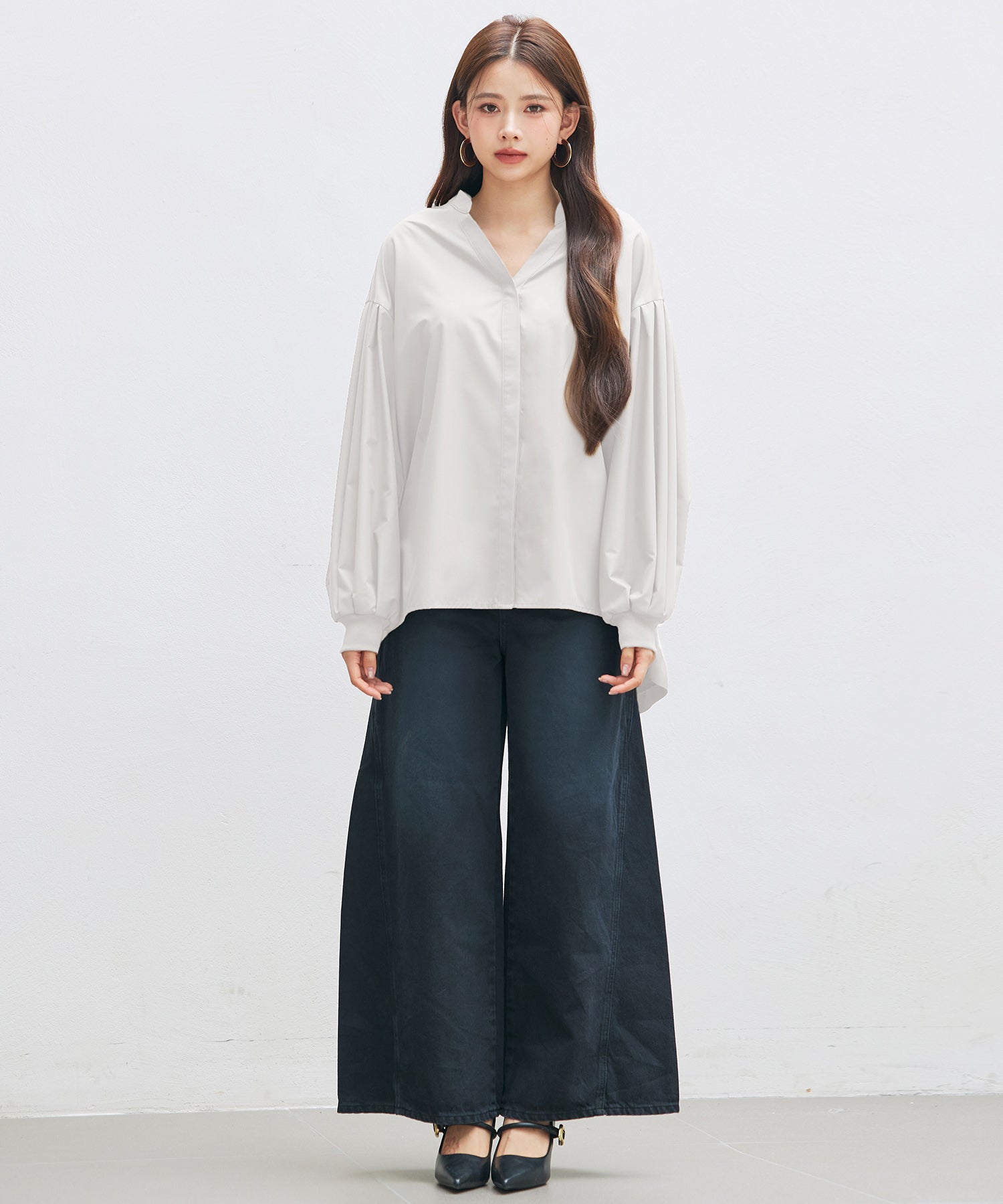 ギャザーチュールドッキングブラウスsdp0323 ホワイト