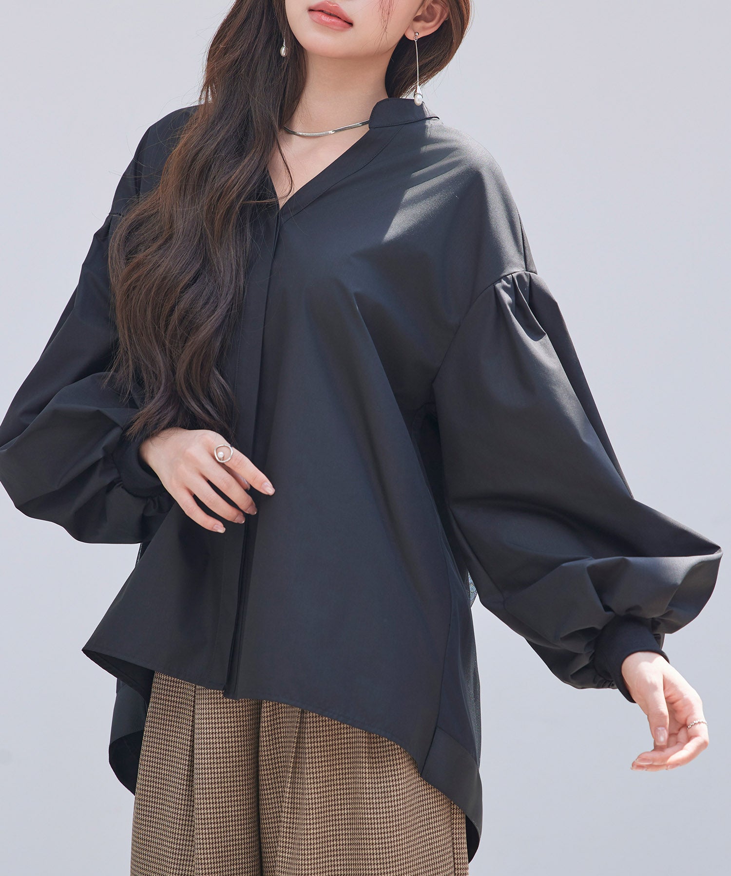 ギャザーチュールドッキングブラウスsdp0323 ブラック