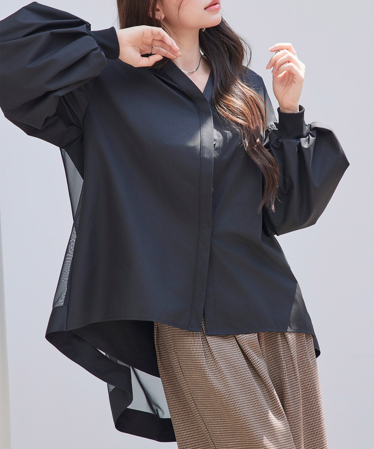 ギャザーチュールドッキングブラウスsdp0323 ブラック