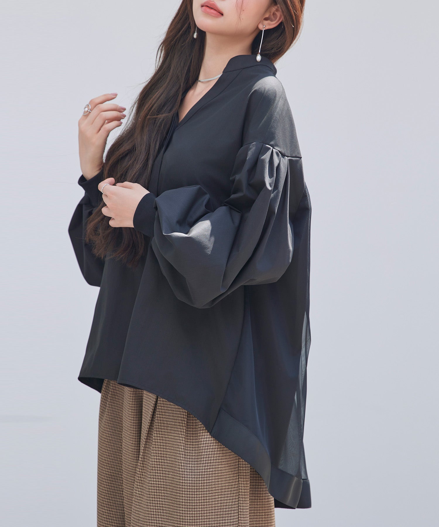 ギャザーチュールドッキングブラウスsdp0323 ブラック