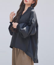 ギャザーチュールドッキングブラウスsdp0323 ブラック