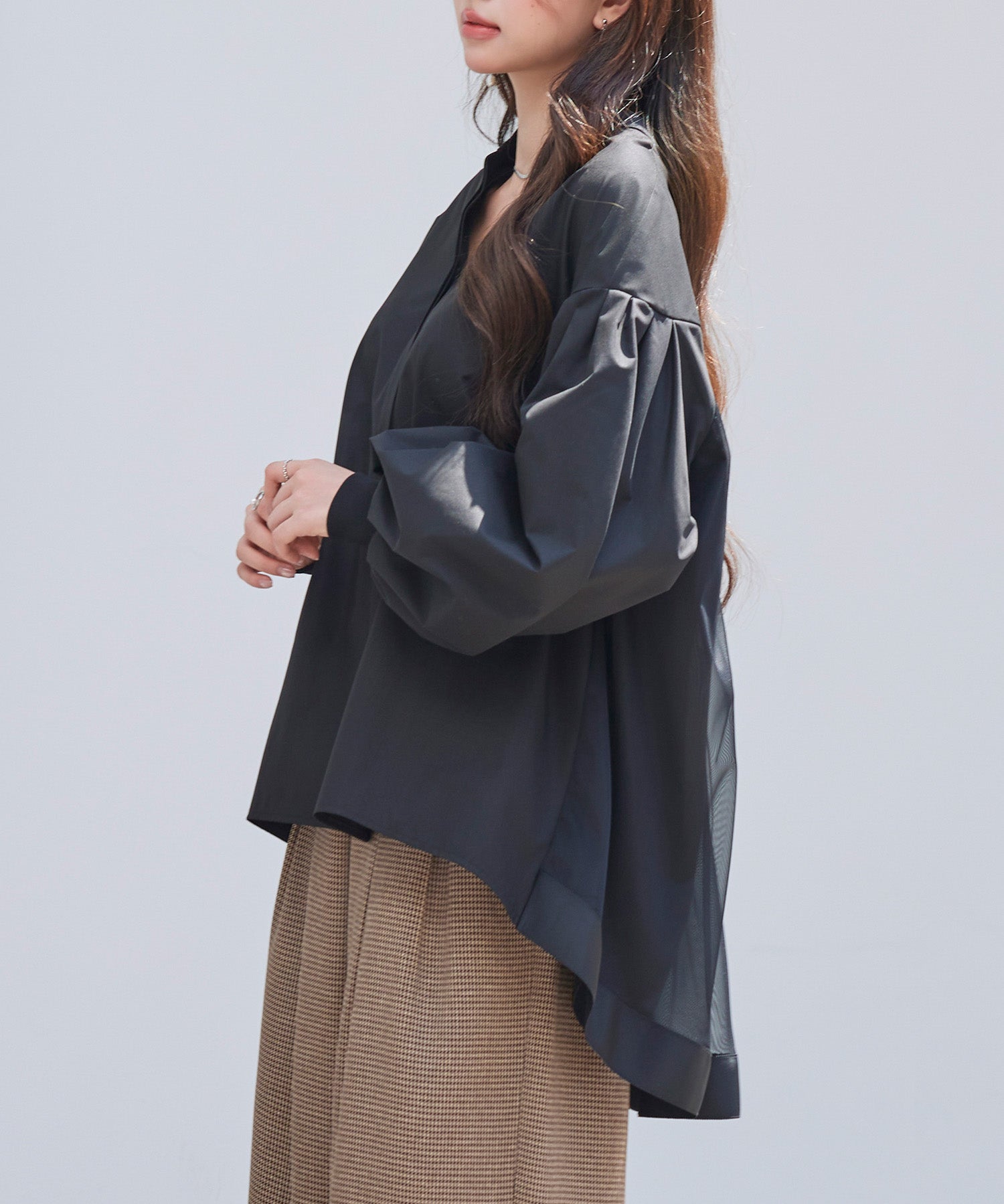 ギャザーチュールドッキングブラウスsdp0323 ブラック