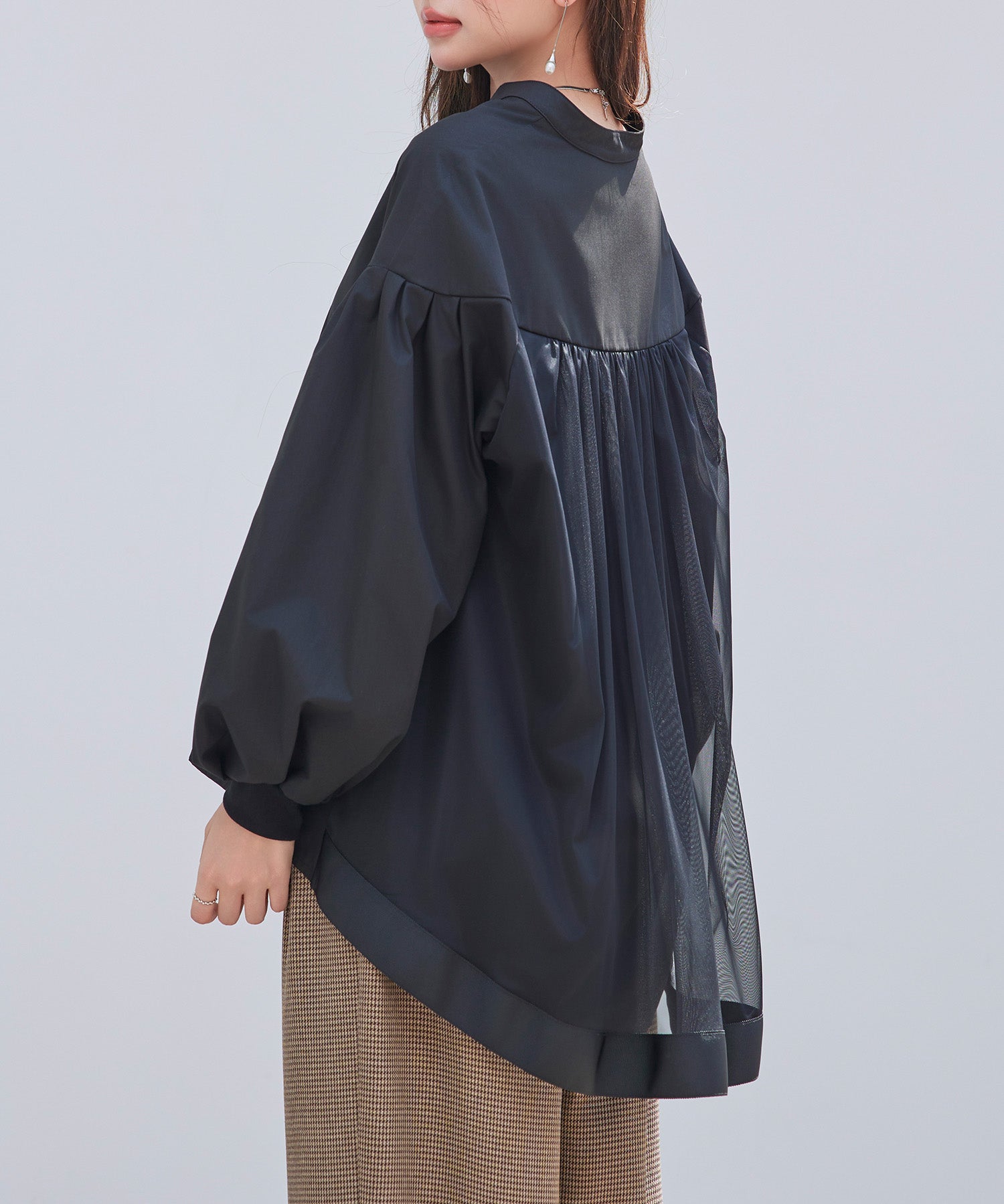 ギャザーチュールドッキングブラウスsdp0323 ブラック