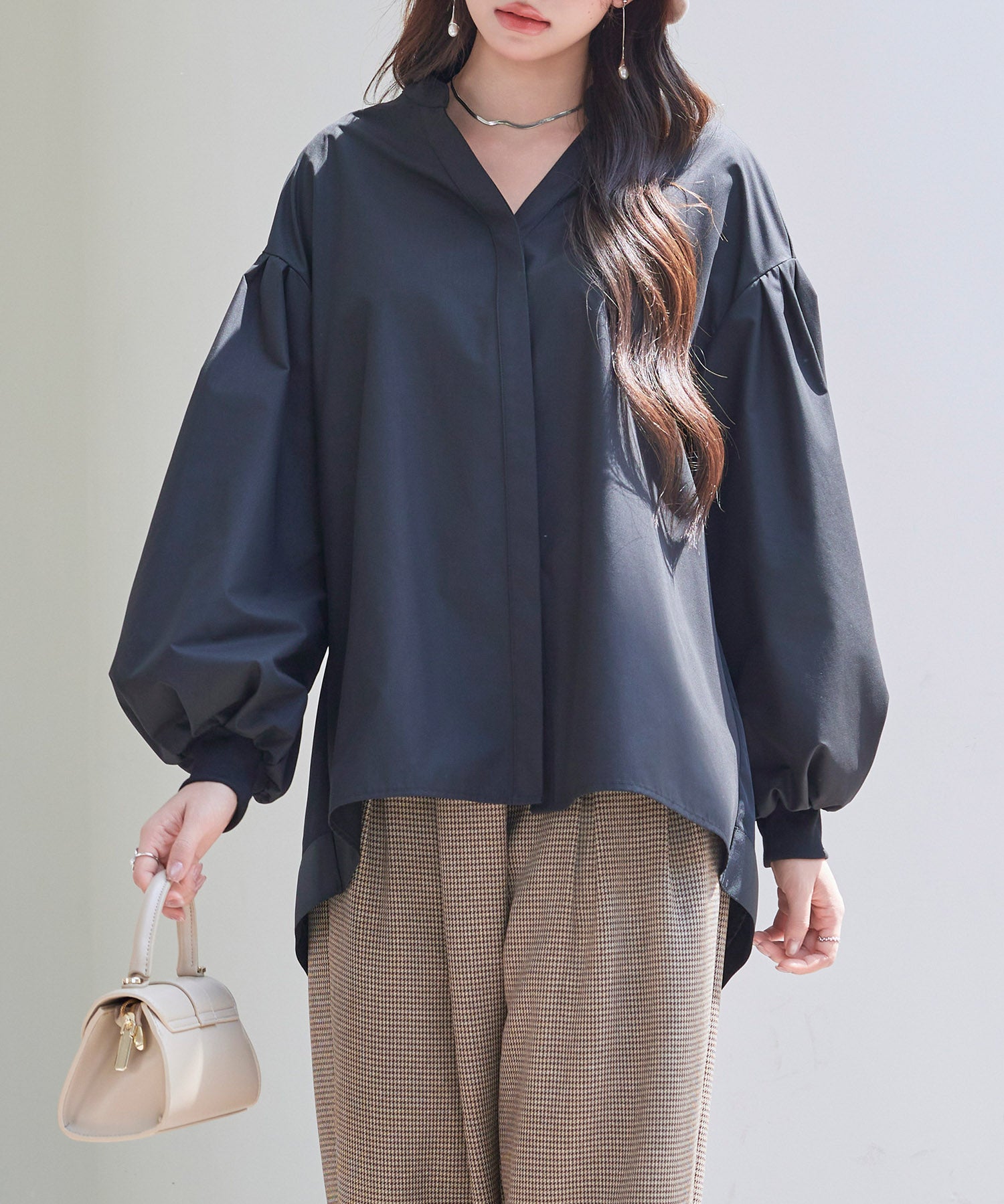 ギャザーチュールドッキングブラウスsdp0323 ブラック