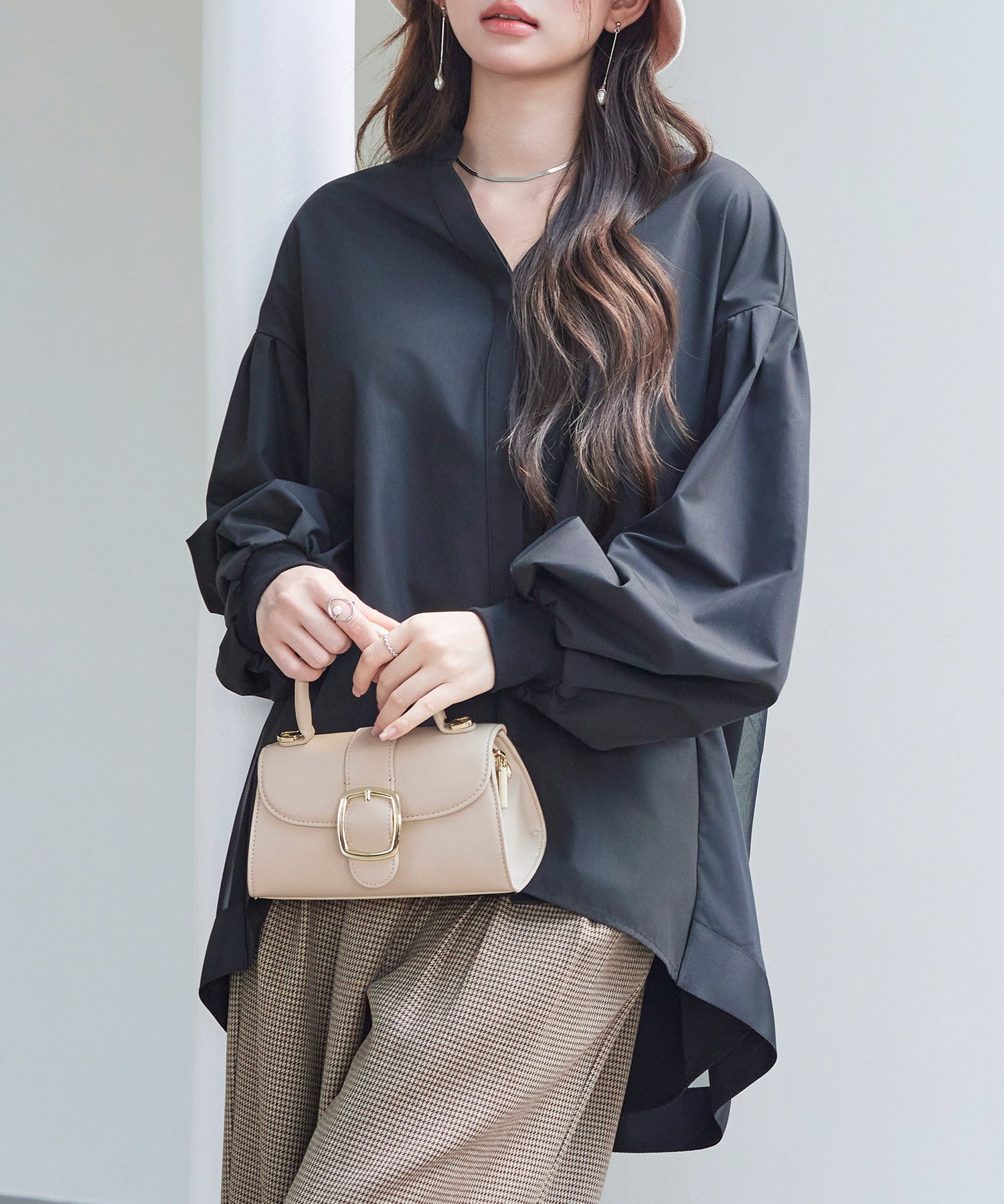 ギャザーチュールドッキングブラウスsdp0323 ブラック